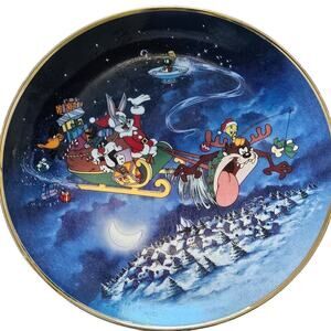 Looney Toons Vintage Collectible Plate 8" What's Up Santa 1993 Bugs Bunny Taz